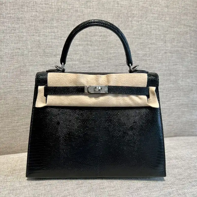 Affordable Hermes Kelly Bag Lizard Leather Palladium Hardware In Black