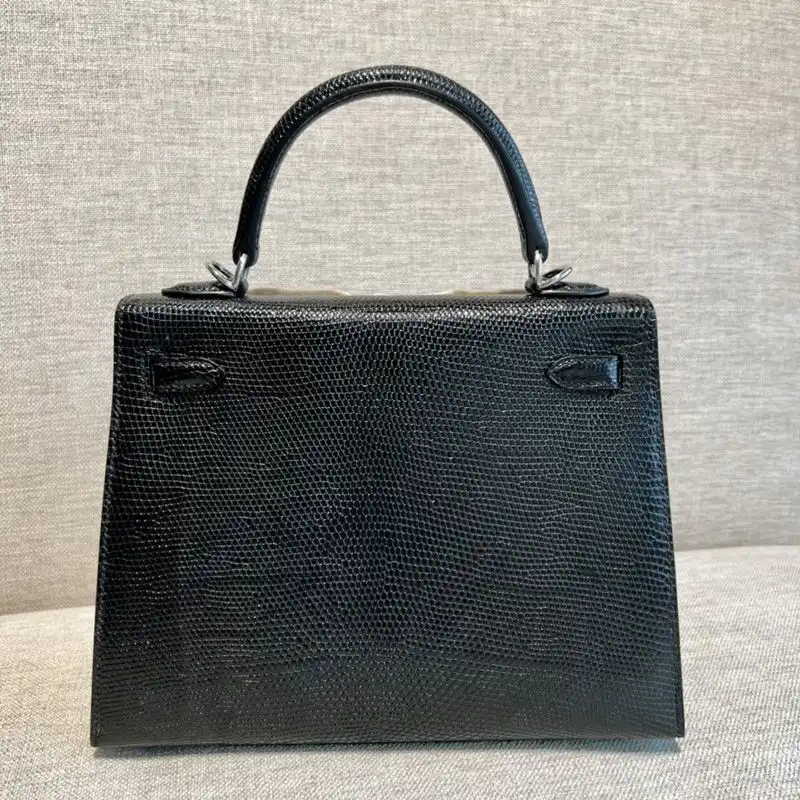 Affordable Hermes Kelly Bag Lizard Leather Palladium Hardware In Black