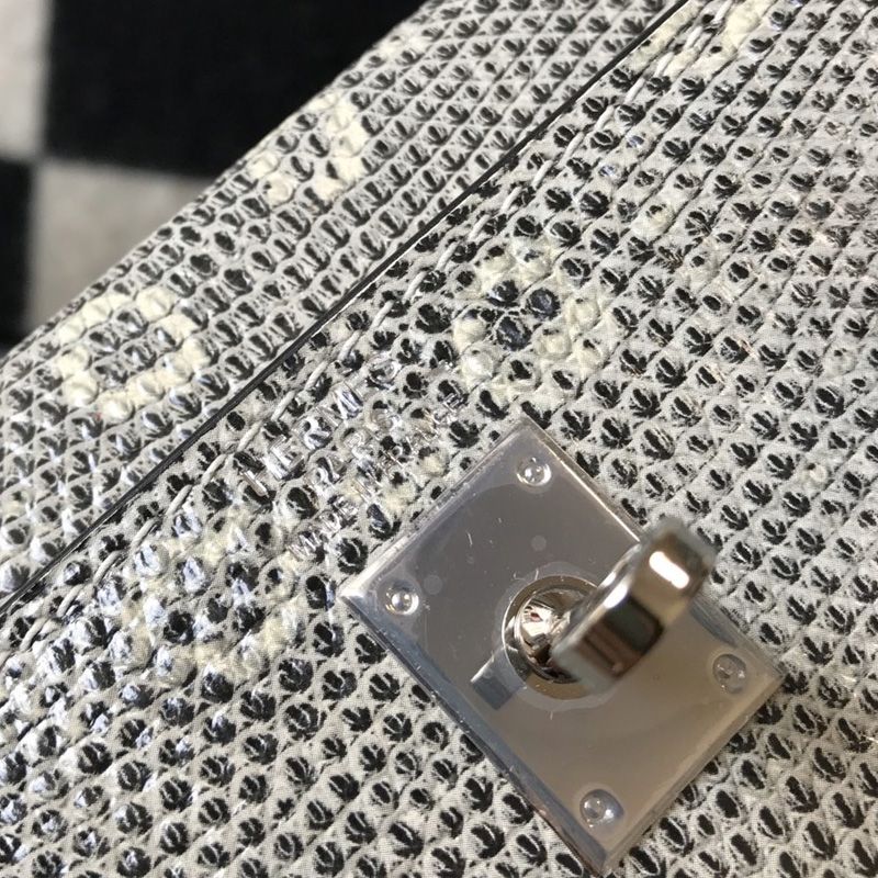 Hermes Kelly Bag Lizard Leather Palladium Hardware In White Grey