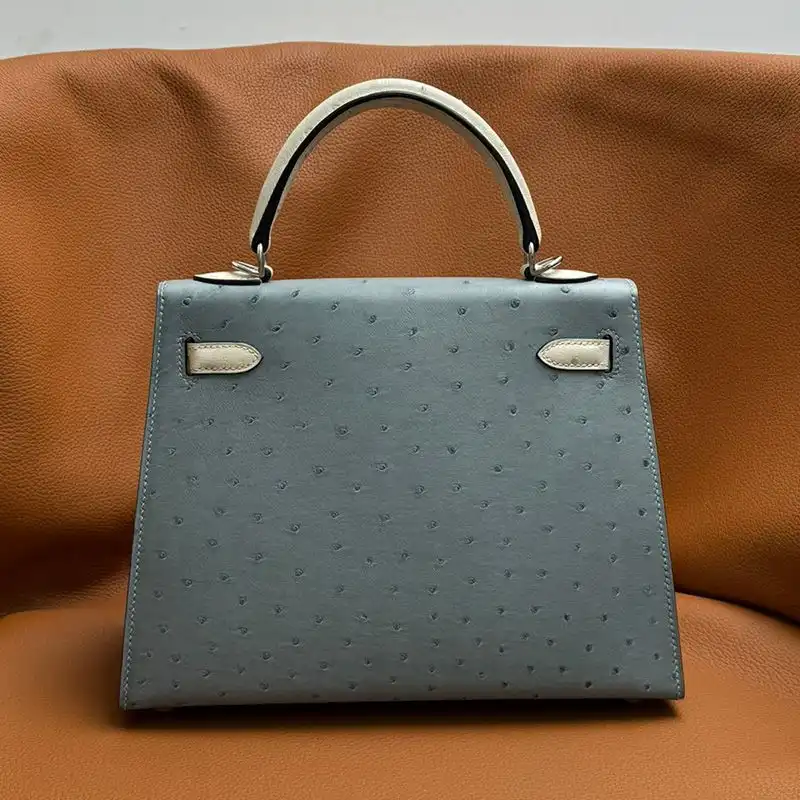 Cheap Hermes Kelly Bag Ostrich Leather Palladium Hardware In Sky Blue White