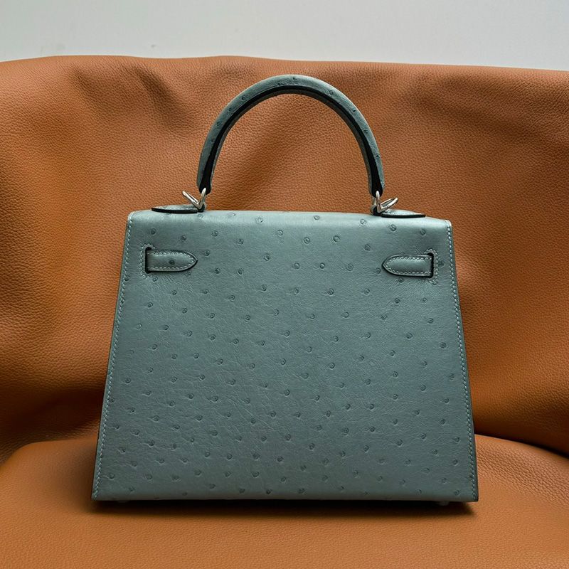 Hermes Kelly Bag Ostrich Leather Palladium Hardware In Teal