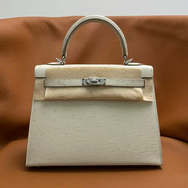 Hermes Kelly Bag Ostrich Leather Palladium Hardware In White