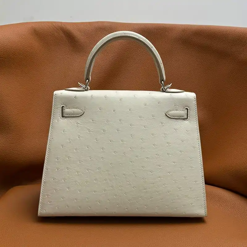 Cheap Hermes Kelly Bag Ostrich Leather Palladium Hardware In White