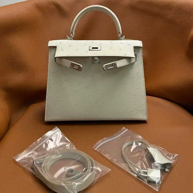 Cheap Hermes Kelly Bag Ostrich Leather Palladium Hardware In White