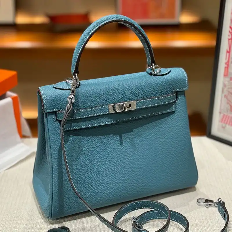 Affordable Hermes Kelly Bag Togo Leather Palladium Hardware In Blue