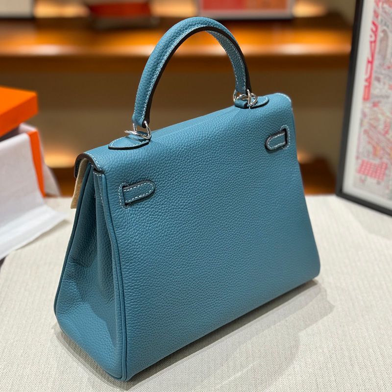 Hermes Kelly Bag Togo Leather Palladium Hardware In Blue