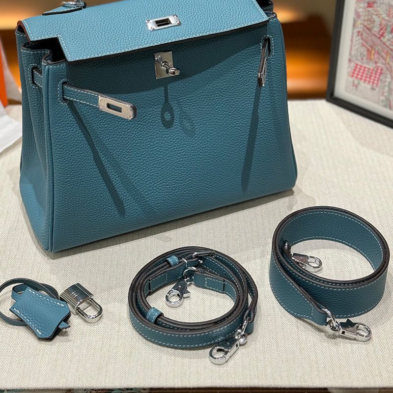 Hermes Kelly Bag Togo Leather Palladium Hardware In Blue