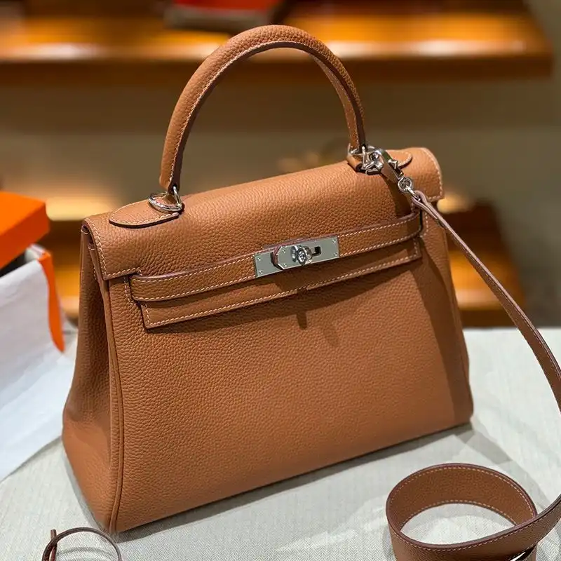 Hermes Kelly Bag Togo Leather Palladium Hardware In Brown