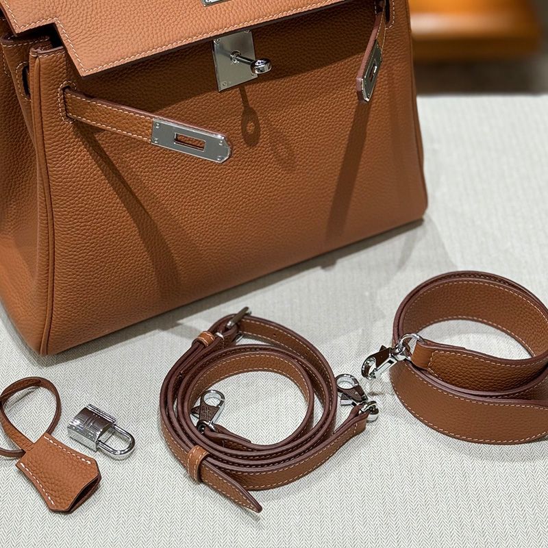 Hermes Kelly Bag Togo Leather Palladium Hardware In Brown