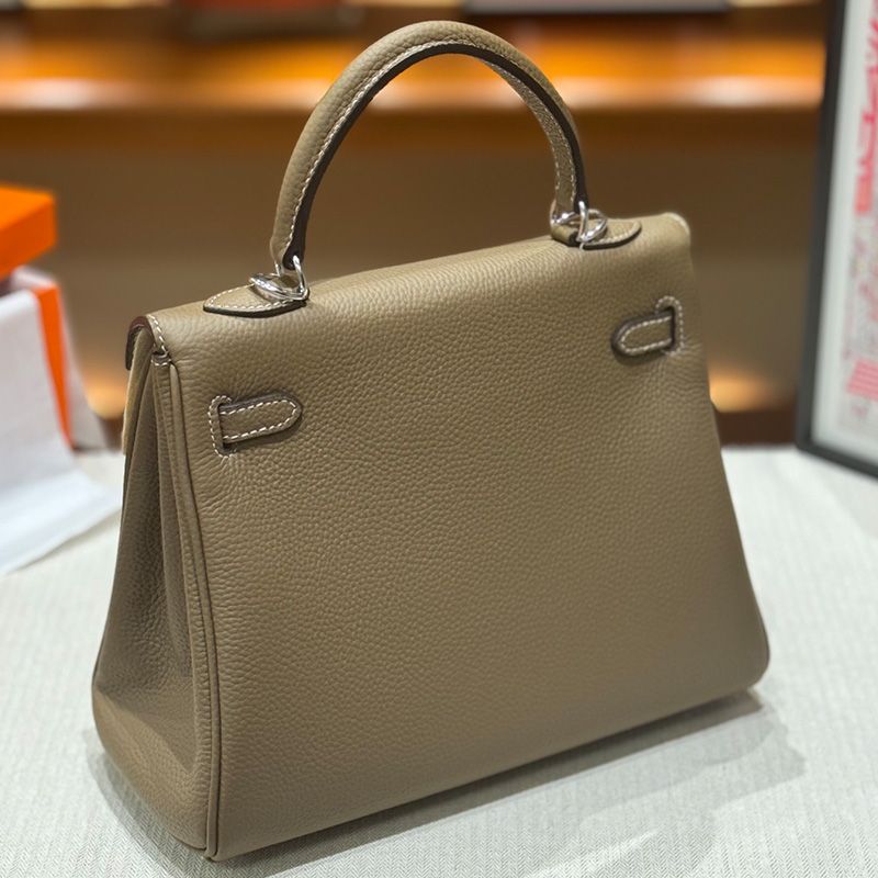 Hermes Kelly Bag Togo Leather Palladium Hardware In Khaki