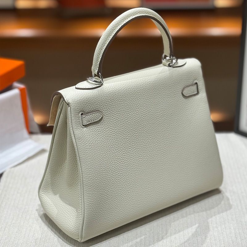 Hermes Kelly Bag Togo Leather Palladium Hardware In White