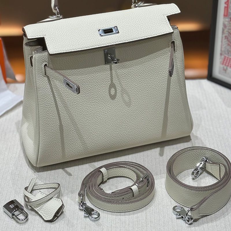 Hermes Kelly Bag Togo Leather Palladium Hardware In White