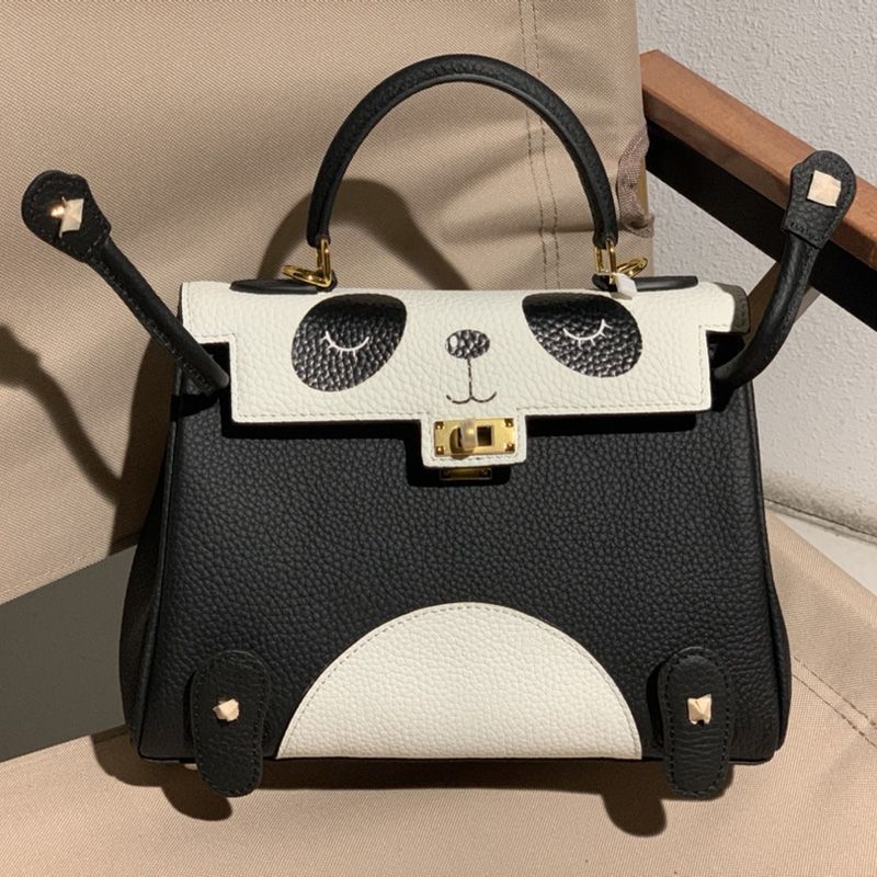 Hermes Kelly Bag with Panda Print Togo Leather Gold Hardware In Black