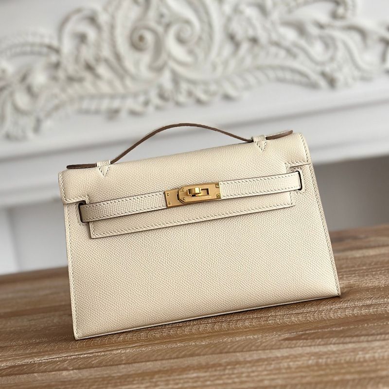 Hermes Kelly Pochette Epsom Leather Gold Hardware In Beige