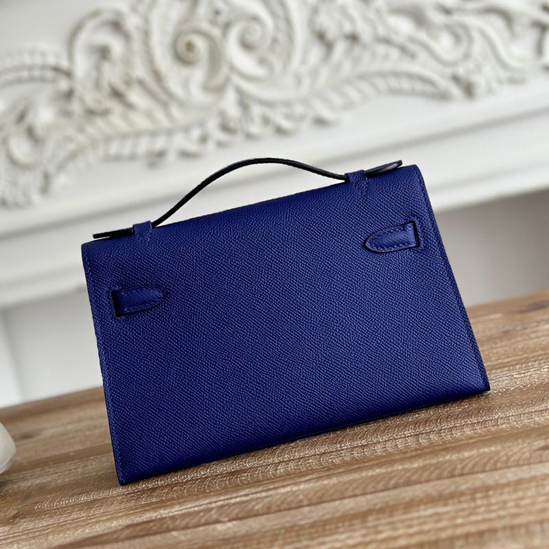 Hermes Kelly Pochette Epsom Leather Gold Hardware In Blue