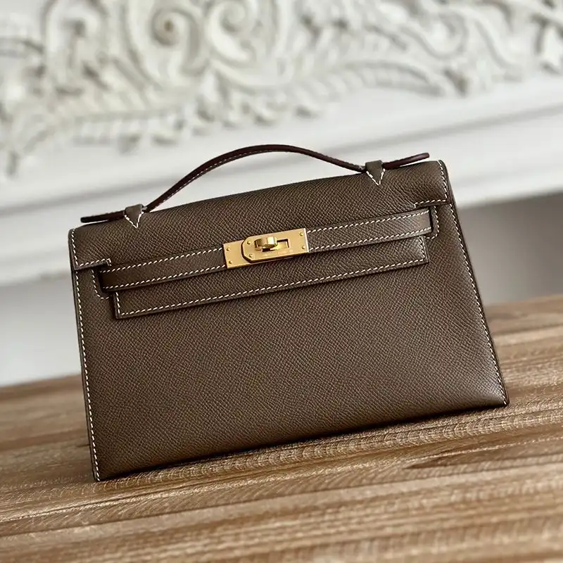 Hermes Kelly Pochette Epsom Leather Gold Hardware In Khaki