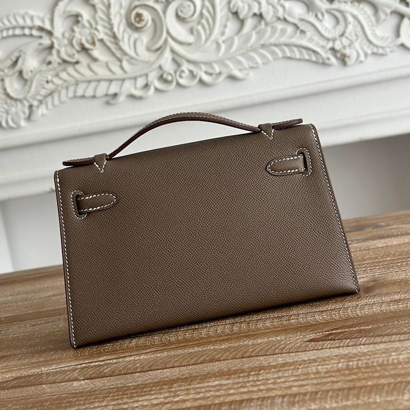 Hermes Kelly Pochette Epsom Leather Gold Hardware In Khaki