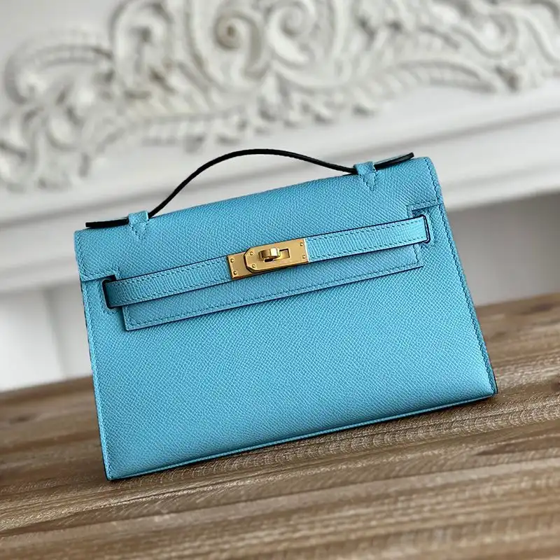 Affordable Hermes Kelly Pochette Epsom Leather Gold Hardware In Light Blue