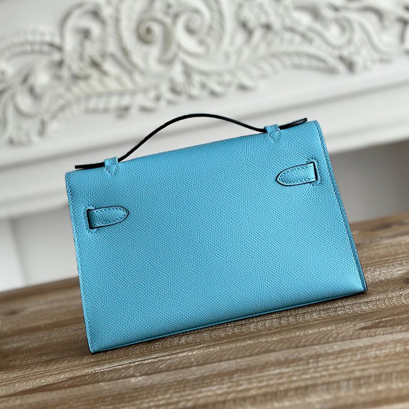 Hermes Kelly Pochette Epsom Leather Gold Hardware In Light Blue