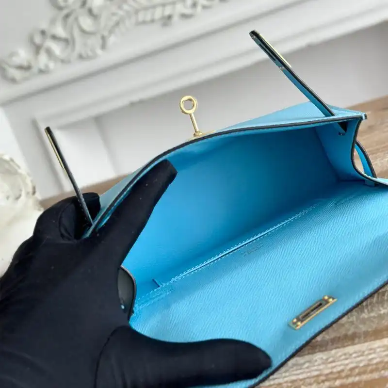 Affordable Hermes Kelly Pochette Epsom Leather Gold Hardware In Light Blue