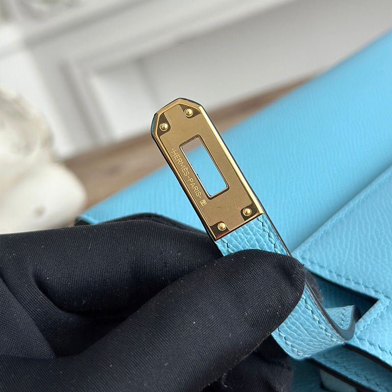 Hermes Kelly Pochette Epsom Leather Gold Hardware In Light Blue