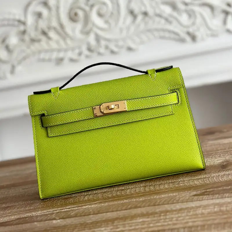 Hermes Kelly Pochette Epsom Leather Gold Hardware In Mint Green