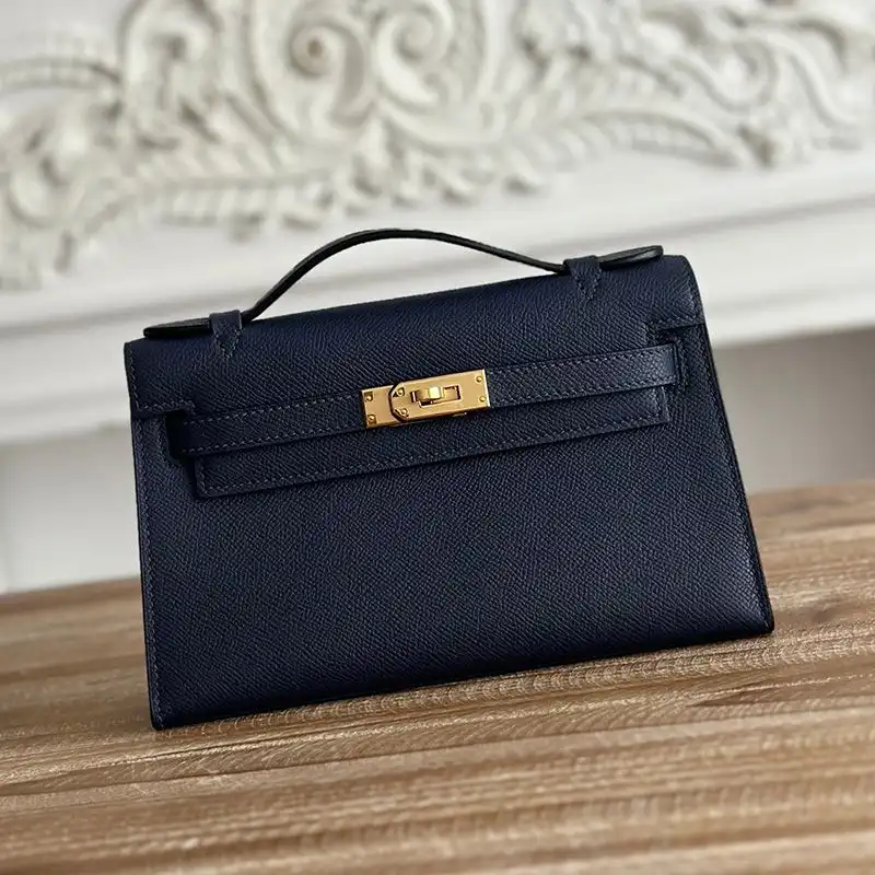 Hermes Kelly Pochette Epsom Leather Gold Hardware In Navy Blue