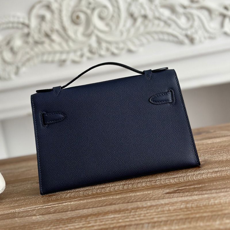 Hermes Kelly Pochette Epsom Leather Gold Hardware In Navy Blue