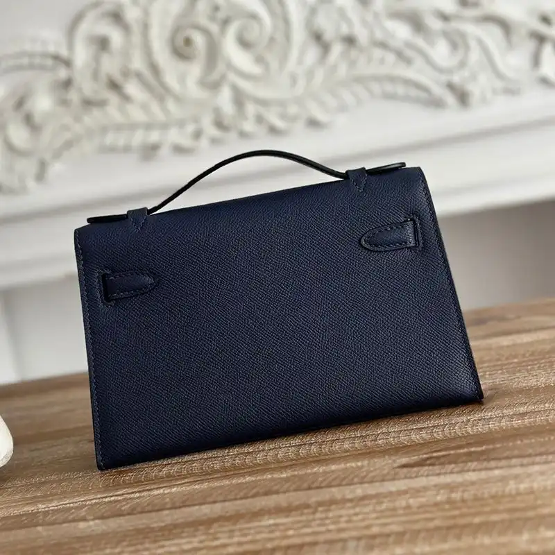 Cheap Hermes Kelly Pochette Epsom Leather Gold Hardware In Navy Blue