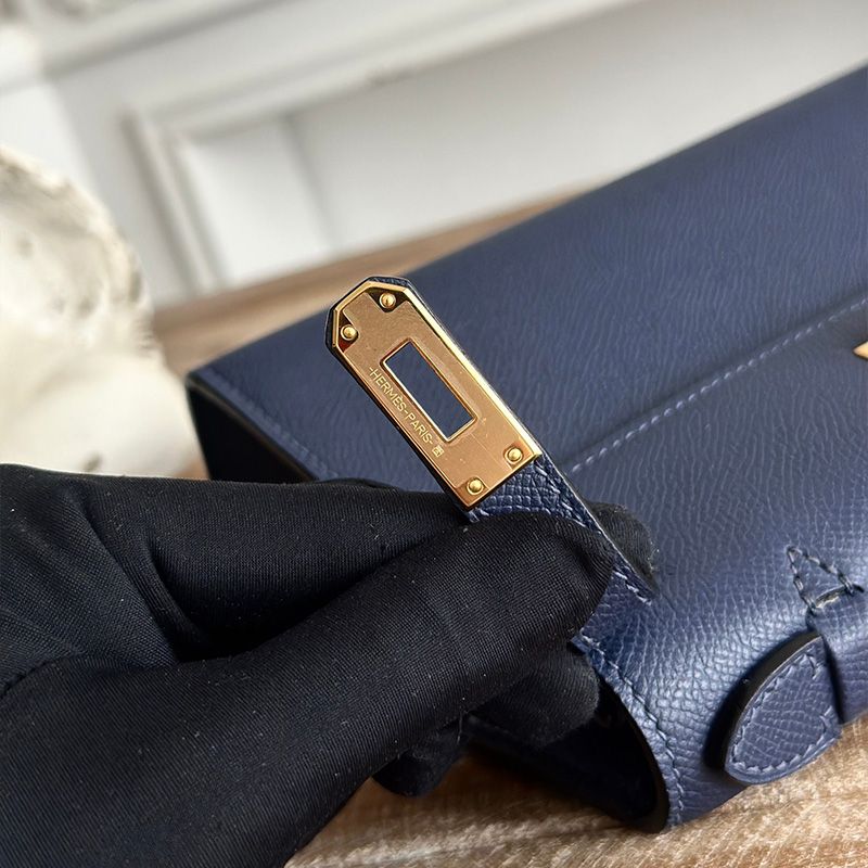 Hermes Kelly Pochette Epsom Leather Gold Hardware In Navy Blue