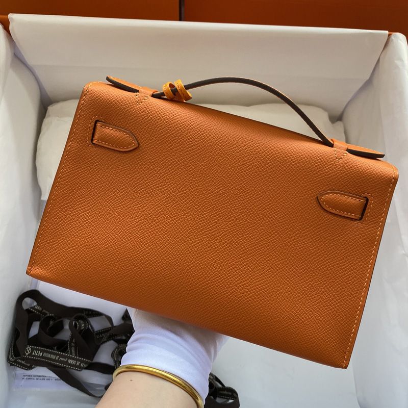 Hermes Kelly Pochette Epsom Leather Gold Hardware In Orange