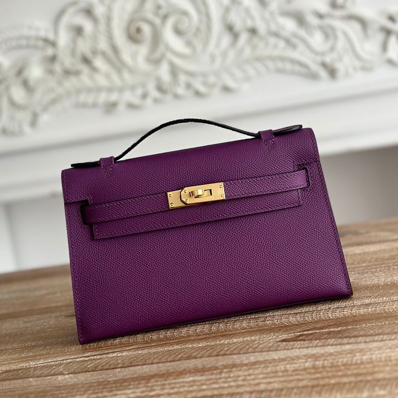 Hermes Kelly Pochette Epsom Leather Gold Hardware In Purple