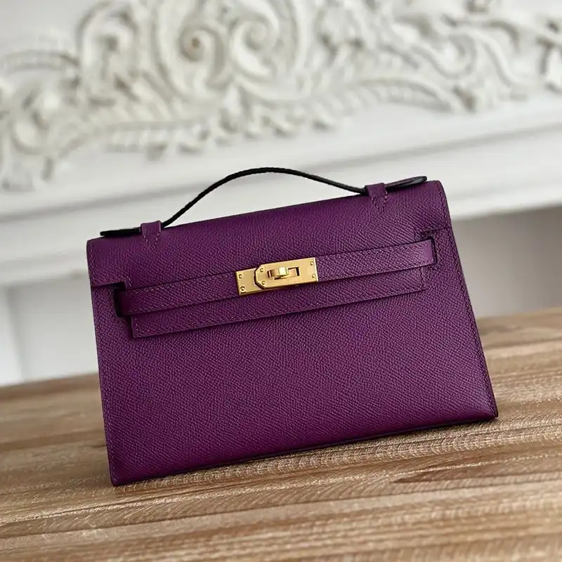 Affordable Hermes Kelly Pochette Epsom Leather Gold Hardware In Purple