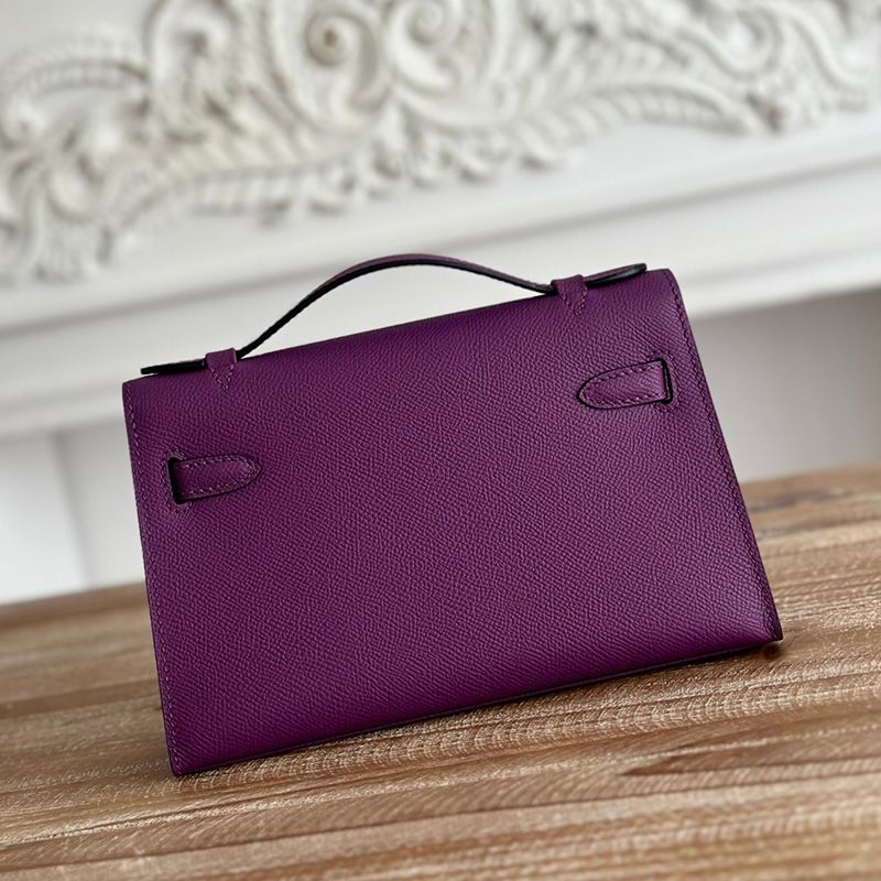 Hermes Kelly Pochette Epsom Leather Gold Hardware In Purple