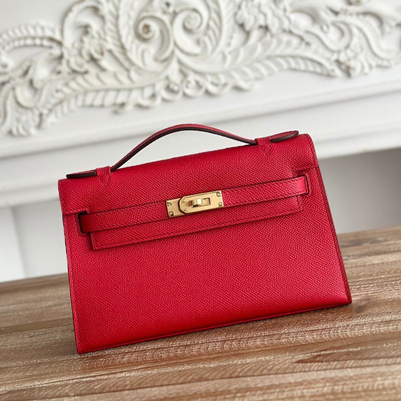 Hermes Kelly Pochette Epsom Leather Gold Hardware In Red