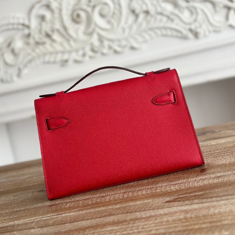 Hermes Kelly Pochette Epsom Leather Gold Hardware In Red