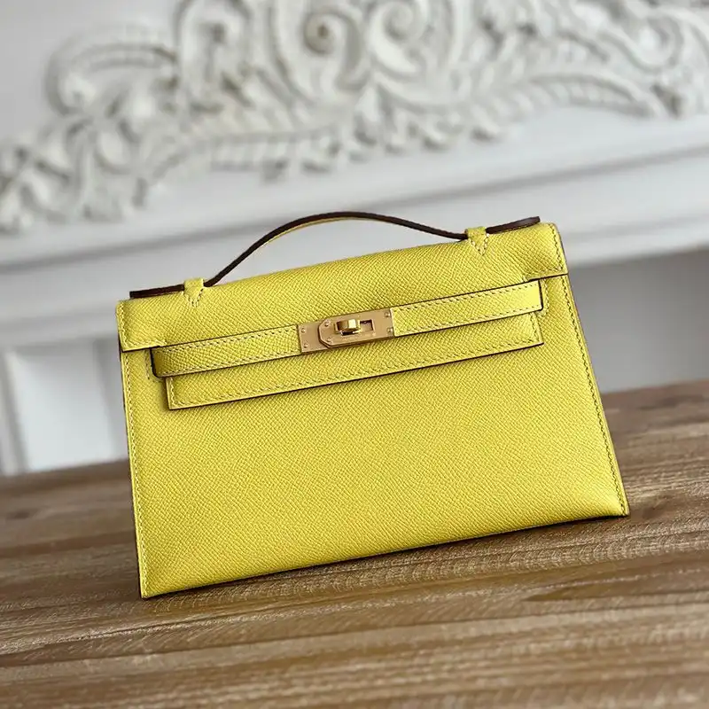 Hermes Kelly Pochette Epsom Leather Gold Hardware In Yellow