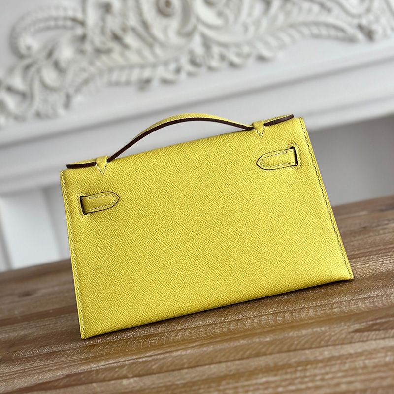 Hermes Kelly Pochette Epsom Leather Gold Hardware In Yellow