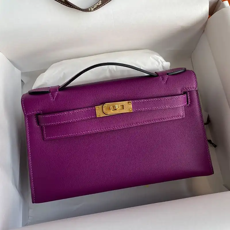 Hermes Kelly Pochette Swift Leather Gold Hardware In Purple