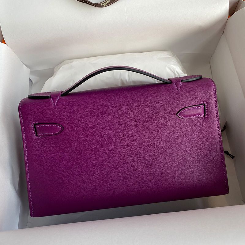 Hermes Kelly Pochette Swift Leather Gold Hardware In Purple