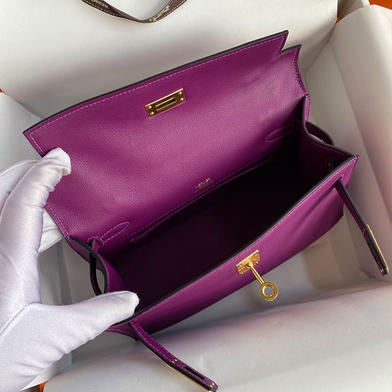 Hermes Kelly Pochette Swift Leather Gold Hardware In Purple