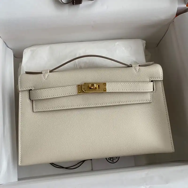 Hermes Kelly Pochette Swift Leather Gold Hardware In White