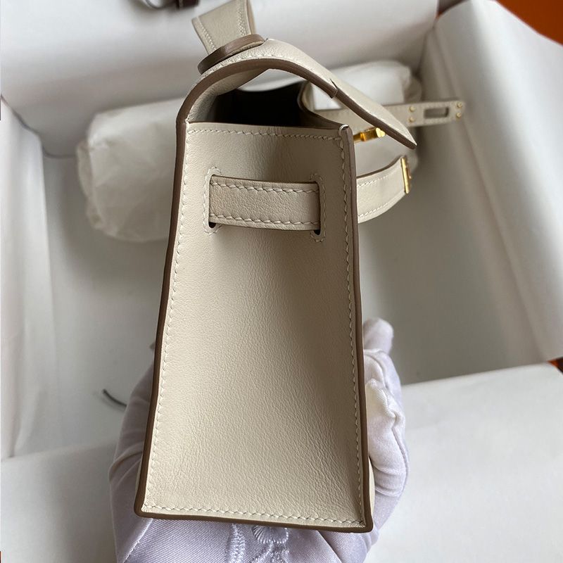 Hermes Kelly Pochette Swift Leather Gold Hardware In White