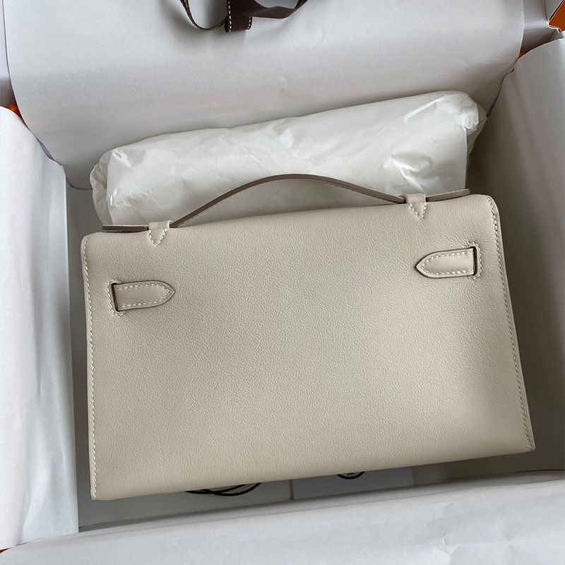 Hermes Kelly Pochette Swift Leather Gold Hardware In White