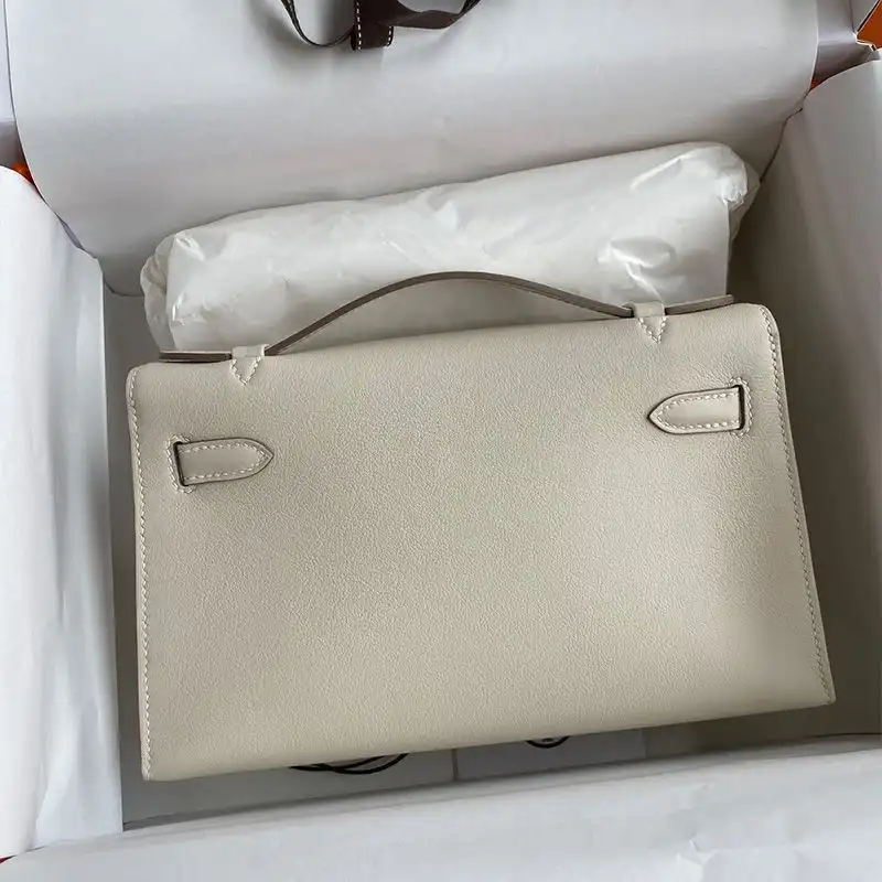 Affordable Hermes Kelly Pochette Swift Leather Gold Hardware In White