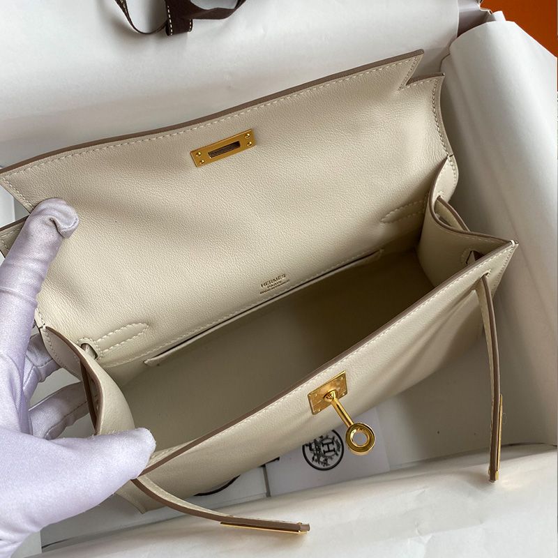 Hermes Kelly Pochette Swift Leather Gold Hardware In White