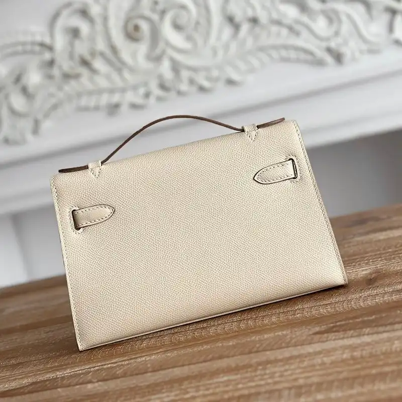 Cheap Hermes Kelly Pochette Epsom Leather Palladium Hardware In Beige