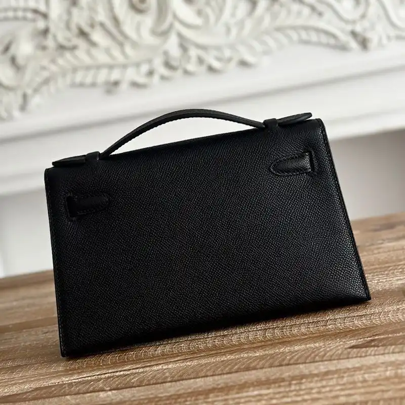 Affordable Hermes Kelly Pochette Epsom Leather Palladium Hardware In Black