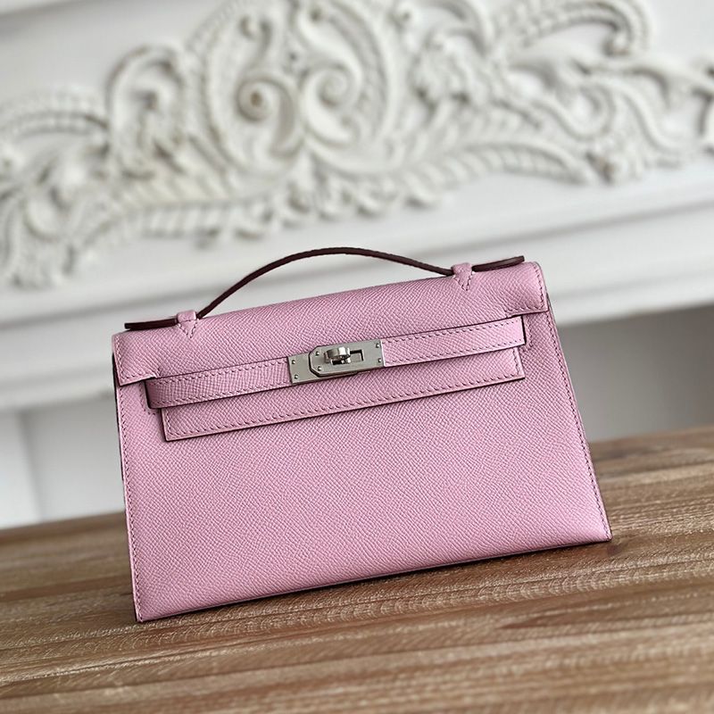 Hermes Kelly Pochette Epsom Leather Palladium Hardware In Cherry