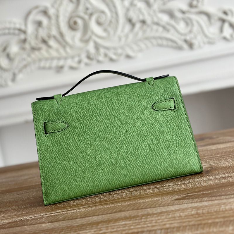 Hermes Kelly Pochette Epsom Leather Palladium Hardware In Green